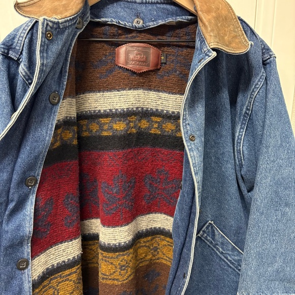 Vintage 80s Woolrich Denim Blanket Lined Barn Coat Chore Jacket Women Medium USA - Picture 2 of 9